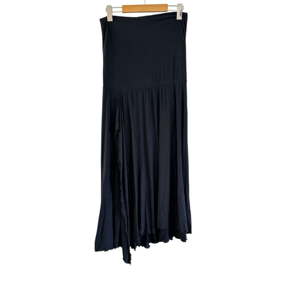 Seafolly Black Asymmetrical Sarong Micro Modal Midi Skirt Size 12 Side Slit